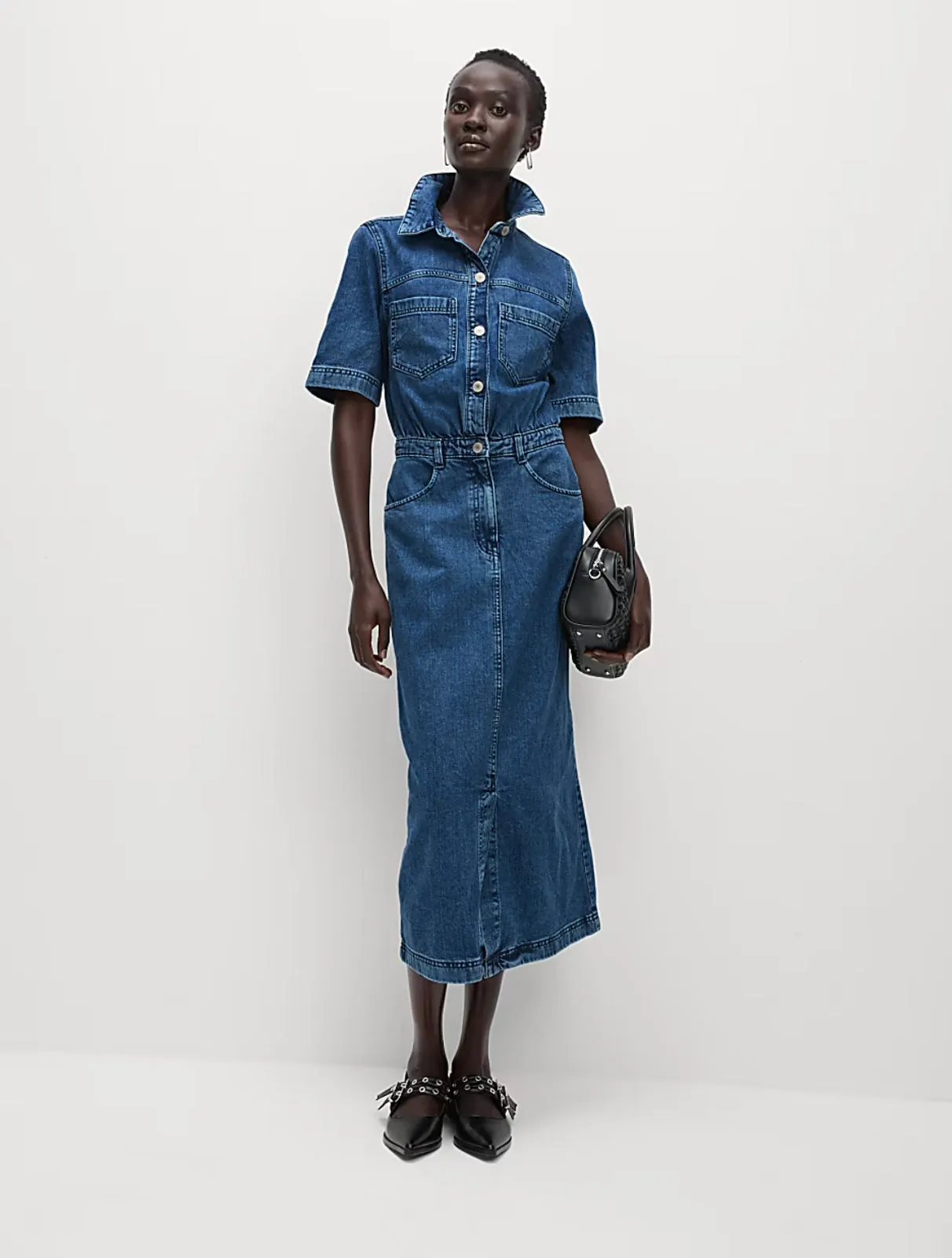 Ladies Pure Cotton Denim Midi Utility Dress sold by Your Style Outlet product image thumbnail 2