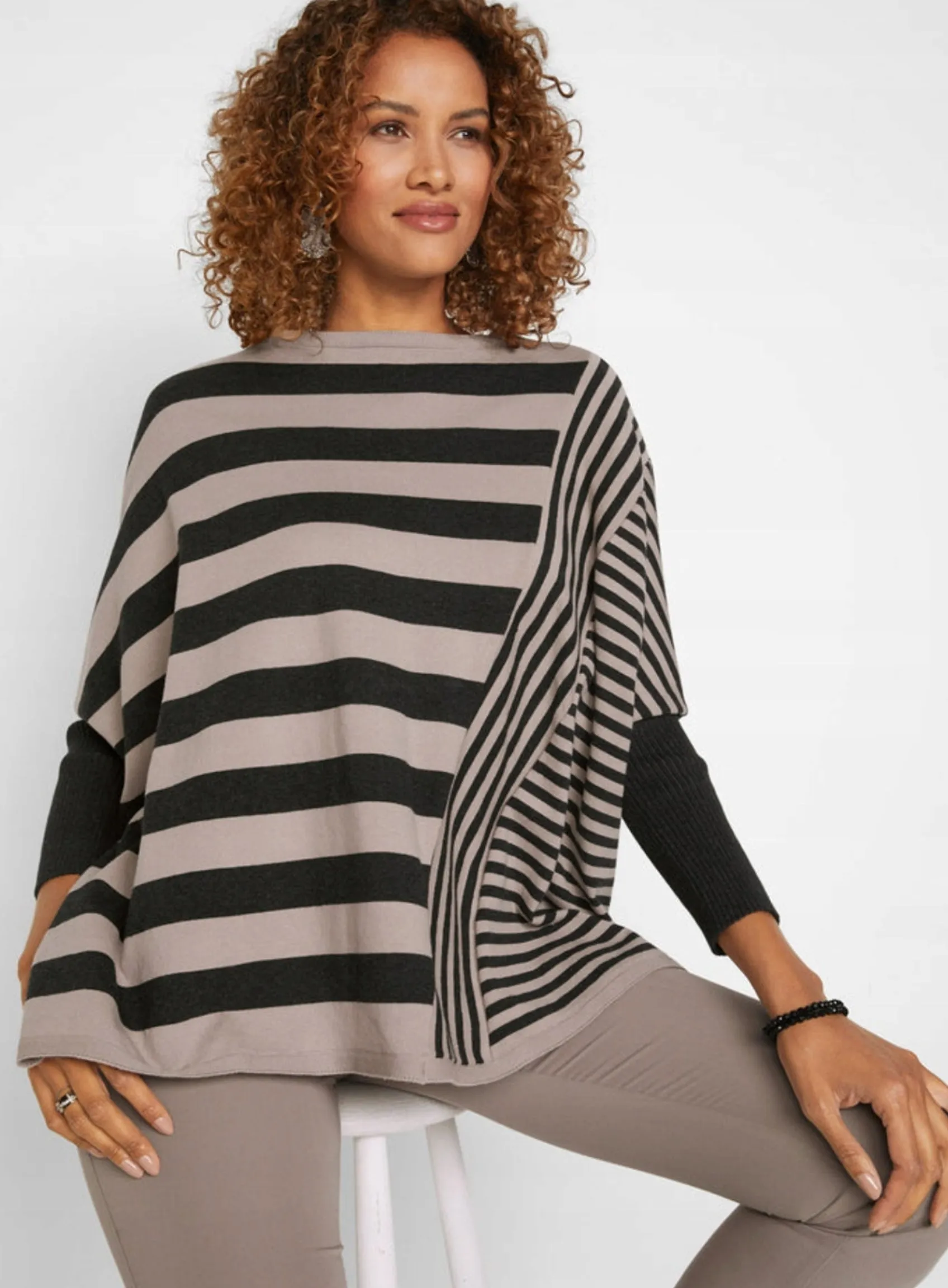 Ex Evans Assymetric Loose Striped Cotton Blend Jumper Top sold by Your Style Outlet