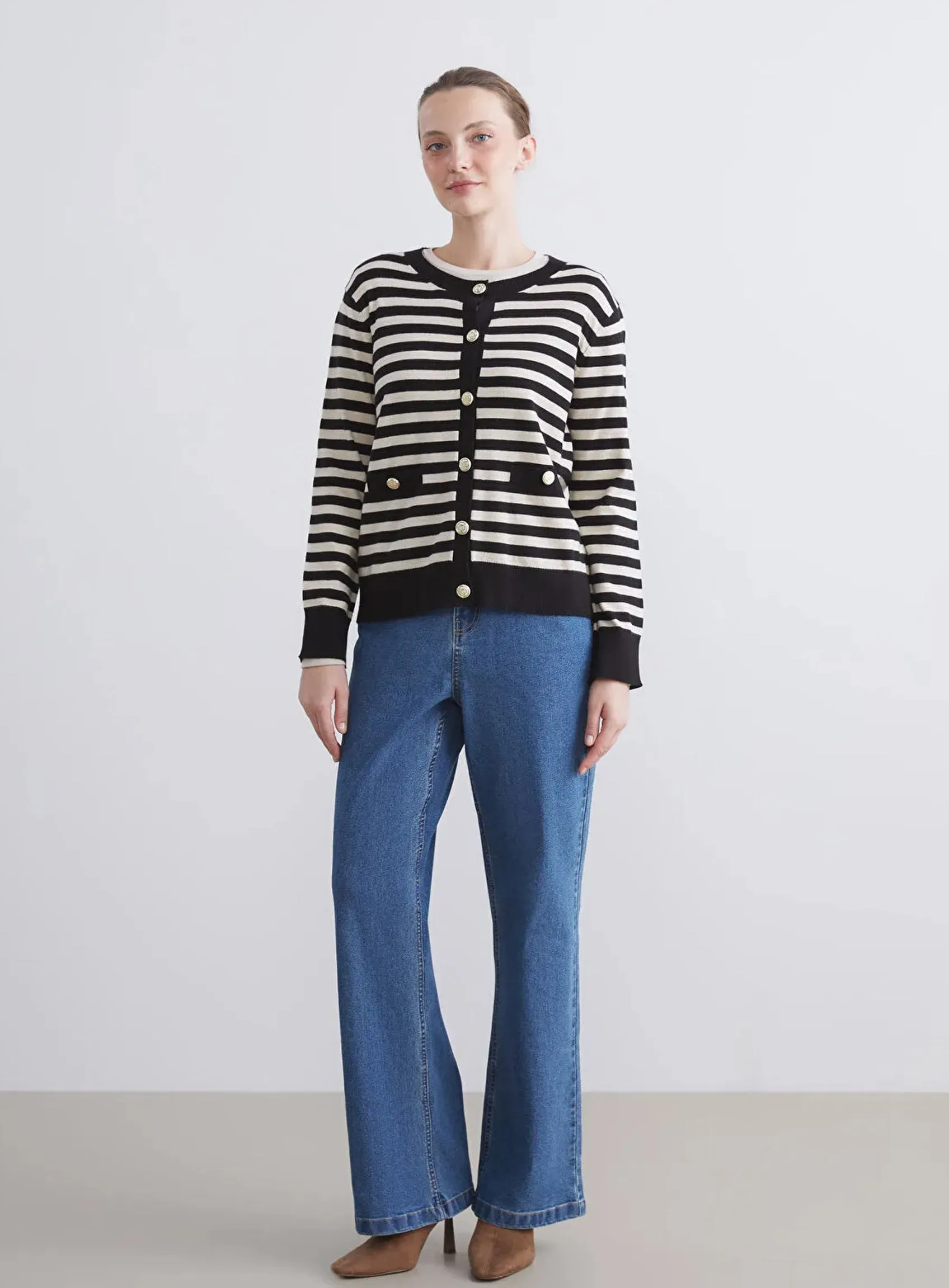 Comfort Crew Neck Striped Women's Knitwear Cardigan sold by Your Style Outlet product image thumbnail 5