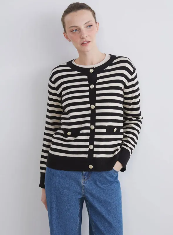 Comfort Crew Neck Striped Women's Knitwear Cardigan sold by Your Style Outlet