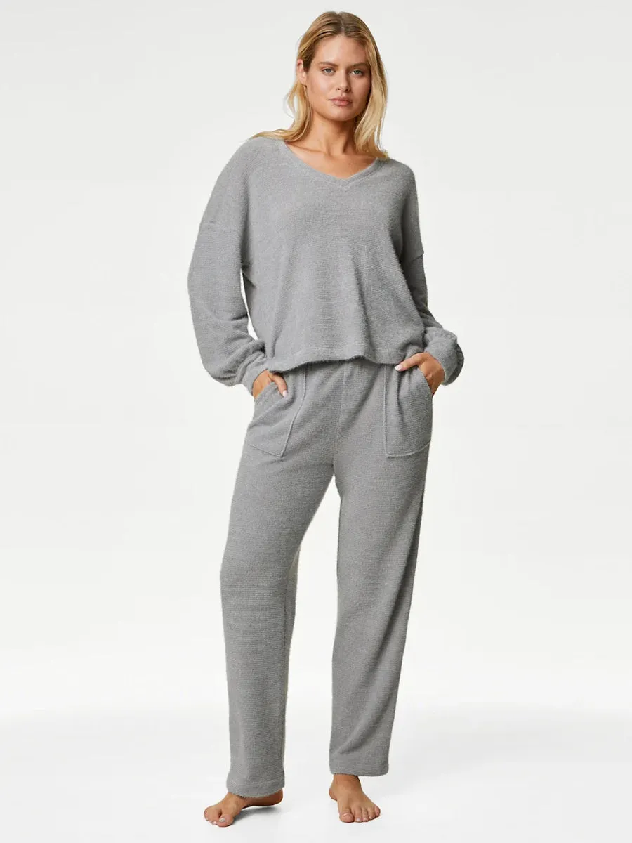 Ladies Fluffy Knit Lounge Set Grey sold by Your Style Outlet