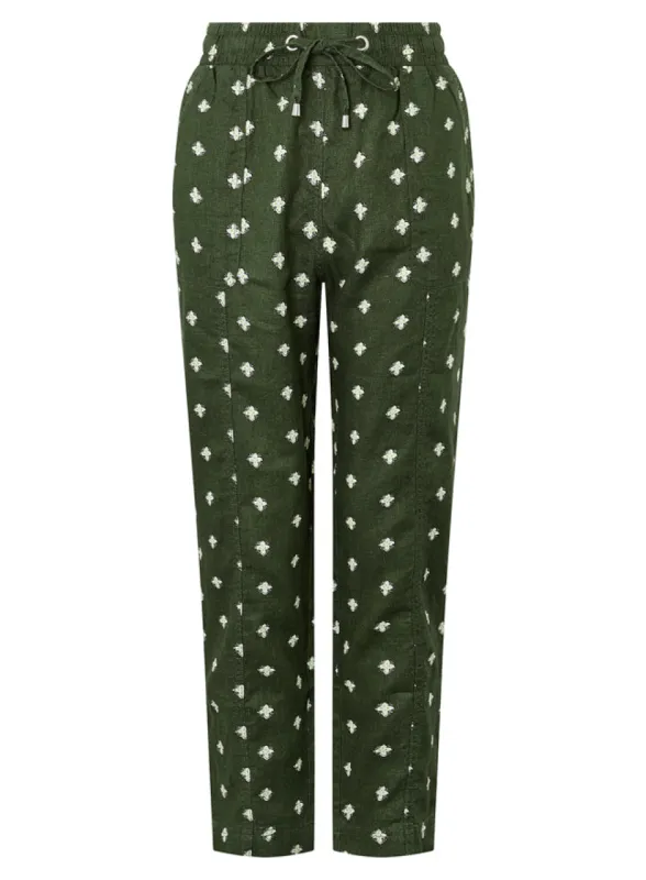 Ex Monsoon Francine Floral Jogger Trousers In Pure Linen sold by Your Style Outlet
