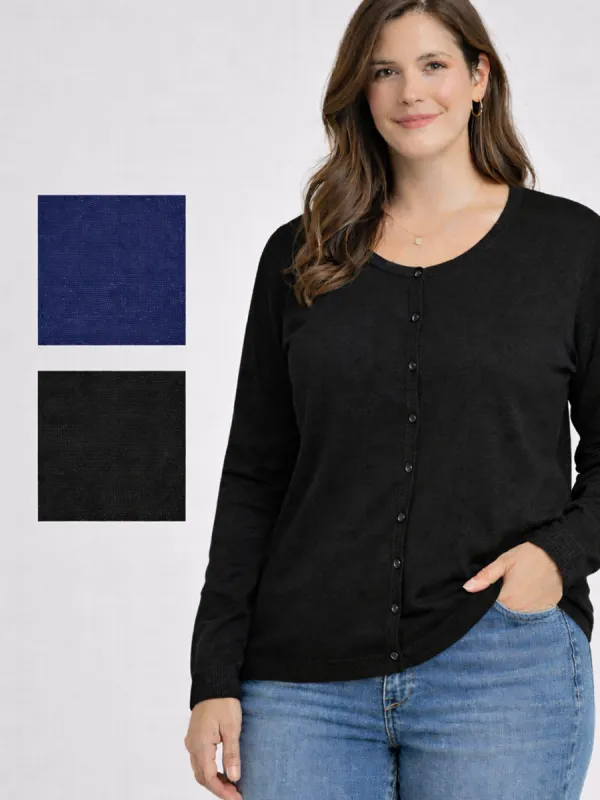 Ladies Plus Size Button Through Cardigan Navy And Black made by Your Style Outlet