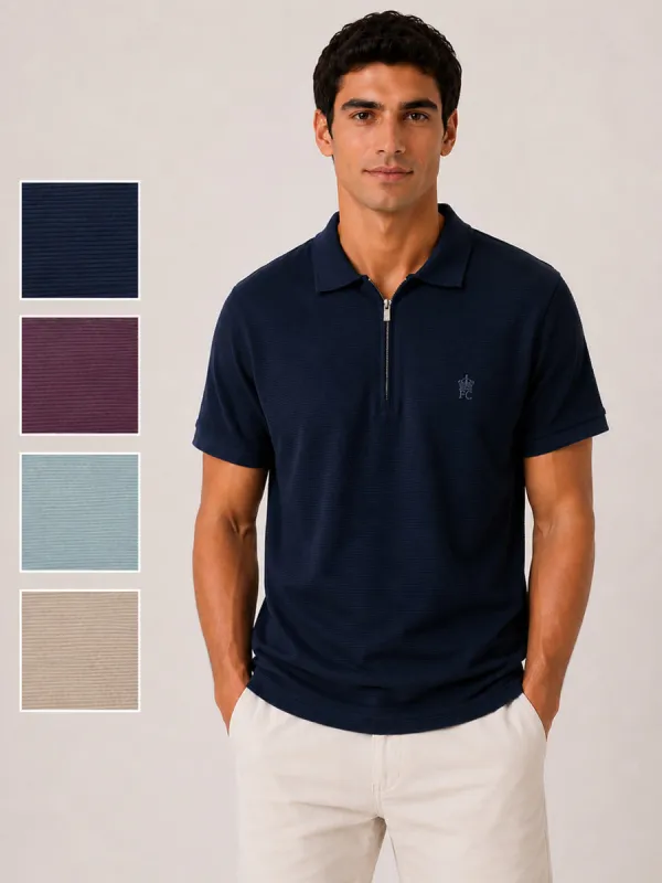 Mens Ribbed Pique Polo Shirt Casual Short Sleeve made by Your Style Outlet