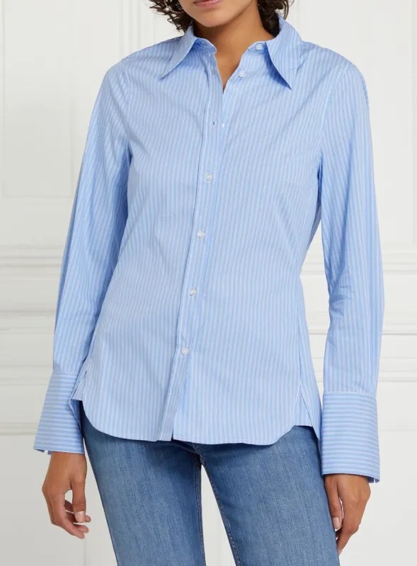 Gallery Ladies Camille Stretch Blouse Shirt In Blue Stripe sold by Your Style Outlet