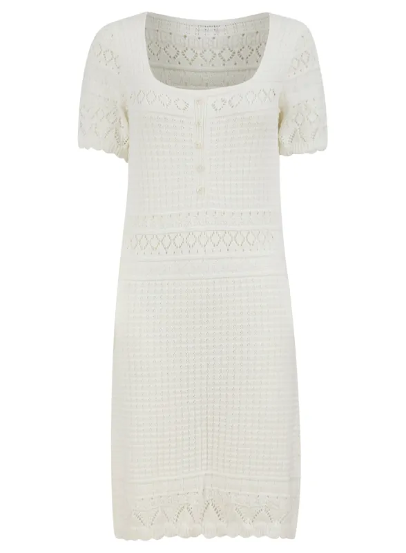 Ex Warehouse Cotton Knitted Crochet Square neck Dress sold by Your Style Outlet
