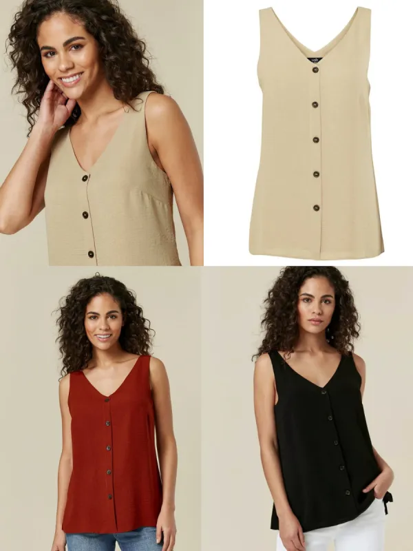 Ex Wallis Button Through Sleeveless Cami Top Vest 3 Colours sold by Your Style Outlet