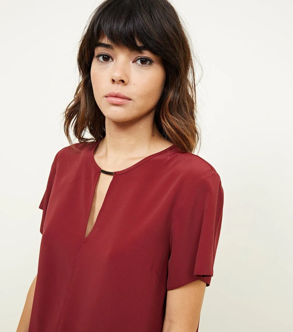Ex Chainstore Burgundy Metal Trim Choker Neck Sleeveless Top sold by Your Style Outlet product image thumbnail 5