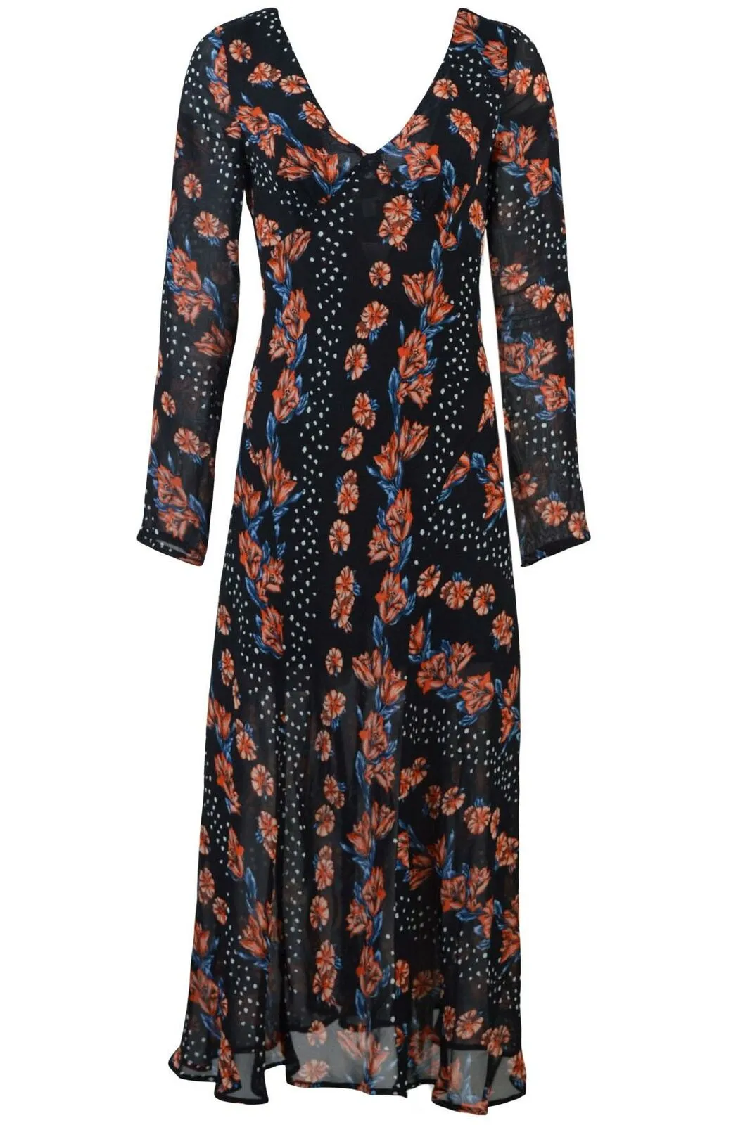 Ex Topshop Black Floral Fit Flare V Neck Long Sleeve Dress sold by Your Style Outlet product image thumbnail 2