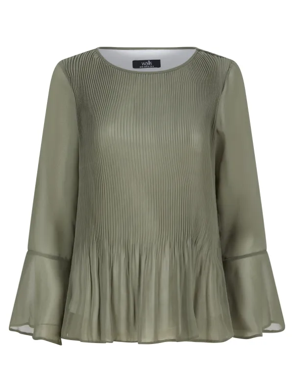 Ex Wallis Khaki Green Pleated Long Sleeve Blouse sold by Your Style Outlet