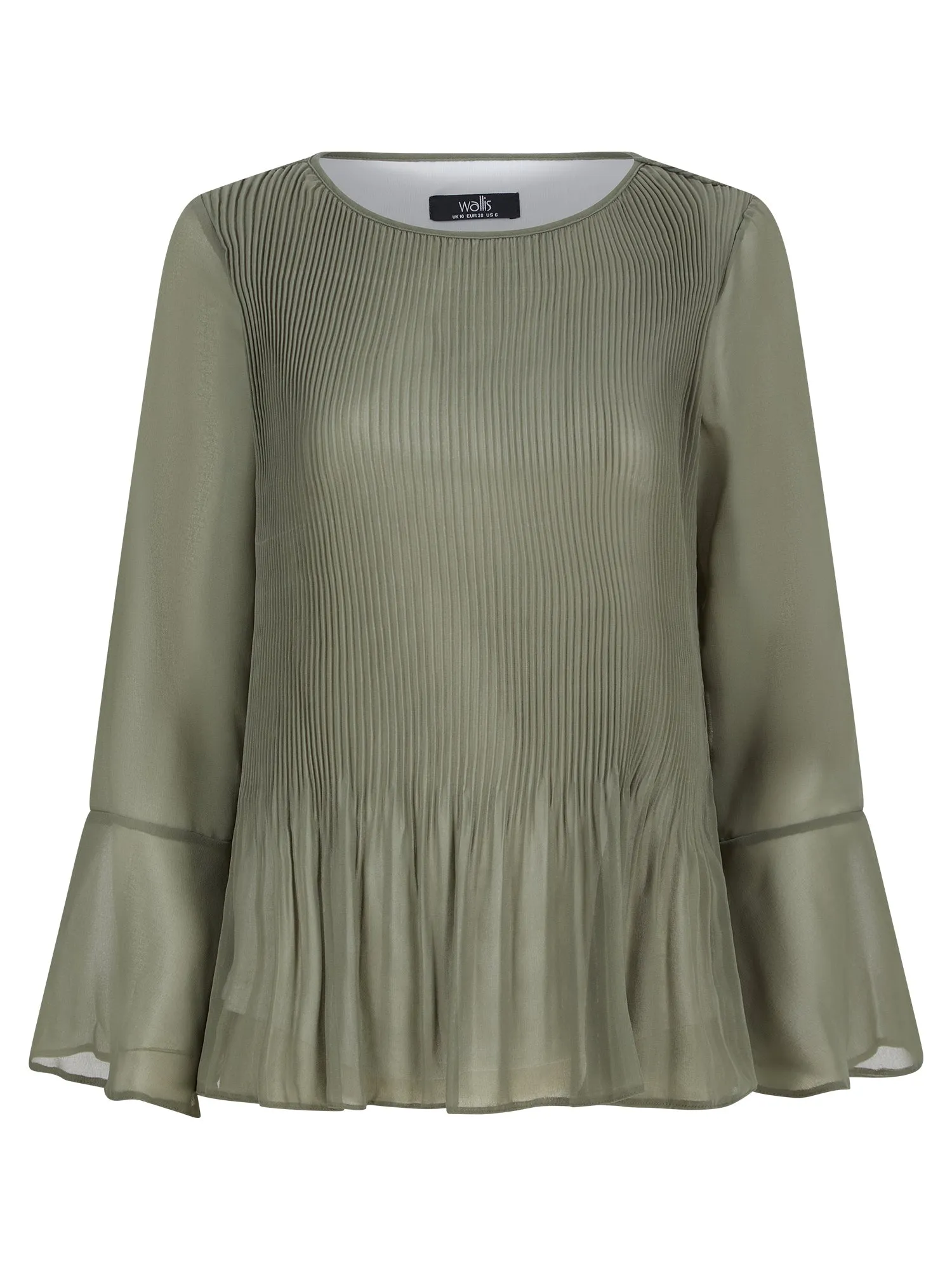 Ex Wallis Khaki Green Pleated Long Sleeve Blouse sold by Your Style Outlet