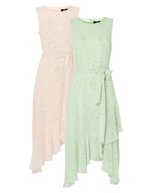 Ex Wallis Blush / Mint Glitter Tiered Midi Occasion Dress sold by Your Style Outlet