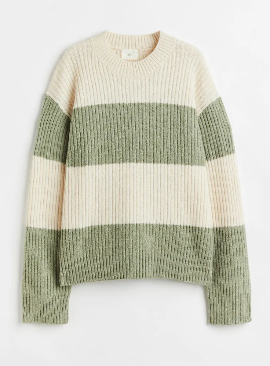 Ladies Ex H&M Rib Knit Soft Feel Striped Jumper Blue Green sold by Your Style Outlet
