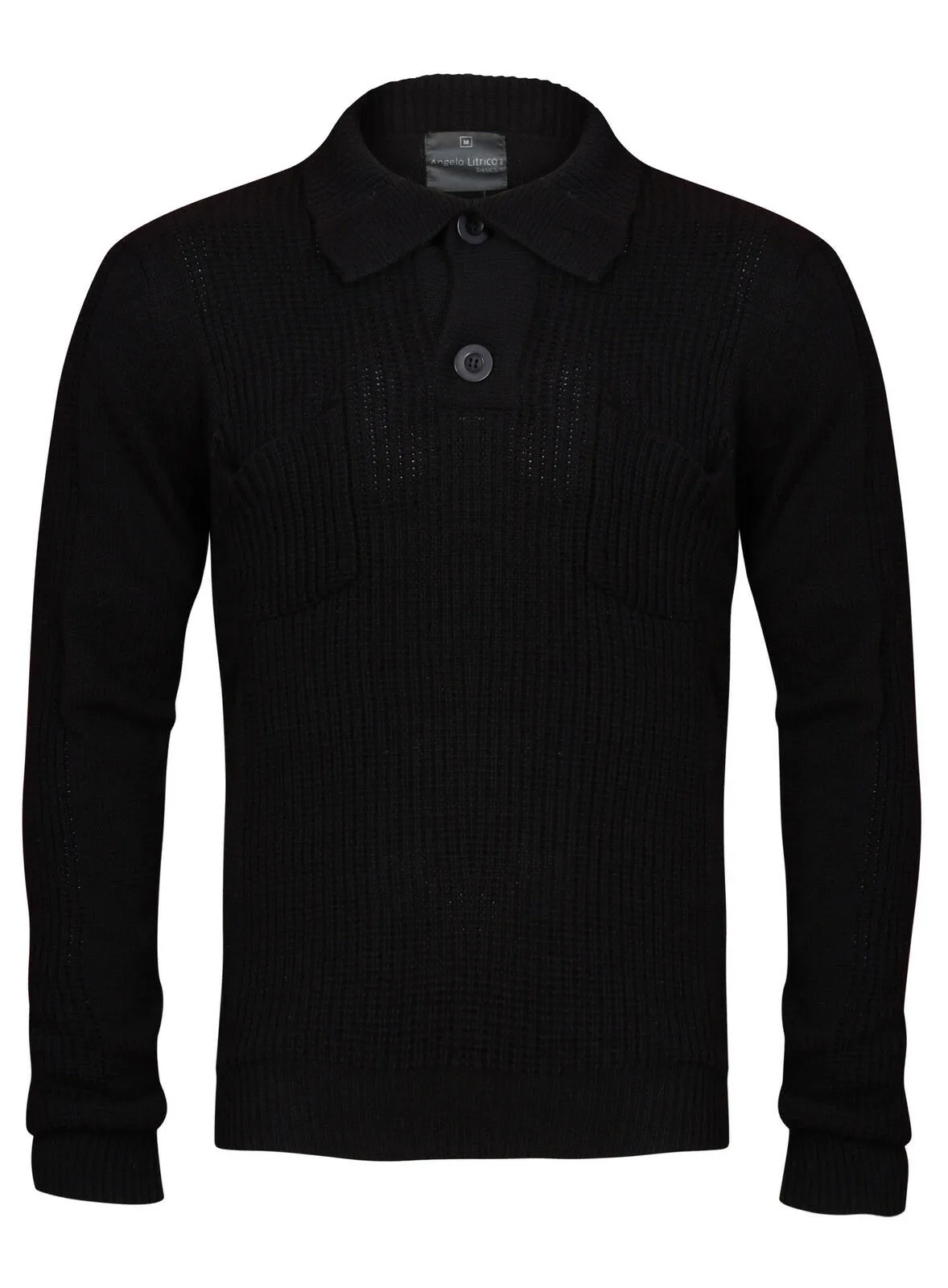 Mens Black Button Up Collared Neck Knitwear Jumper Black / Grey sold by Your Style Outlet product image thumbnail 2