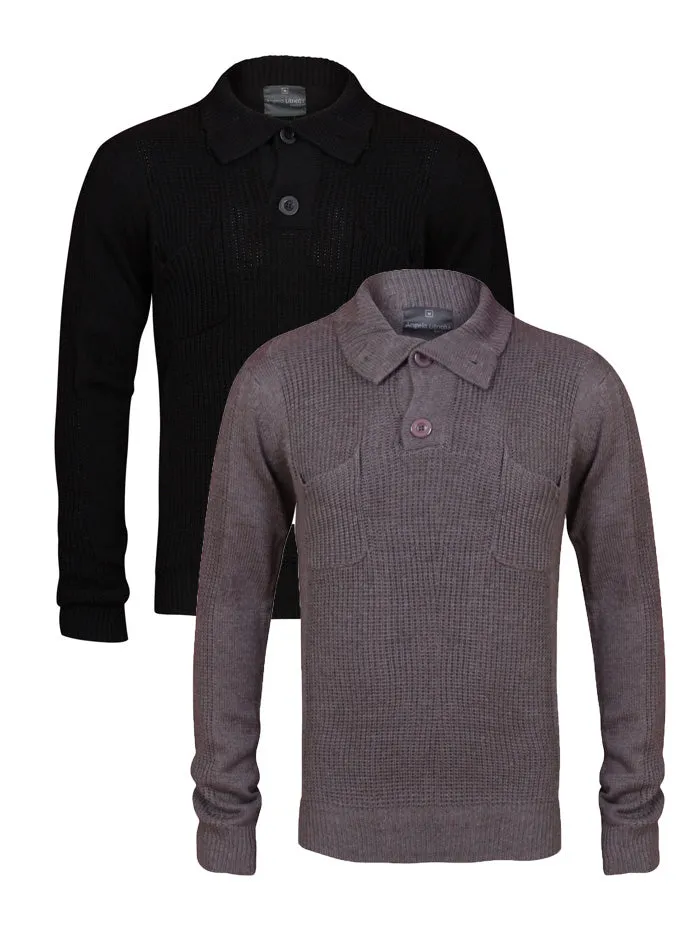 Mens Black Button Up Collared Neck Knitwear Jumper Black / Grey sold by Your Style Outlet