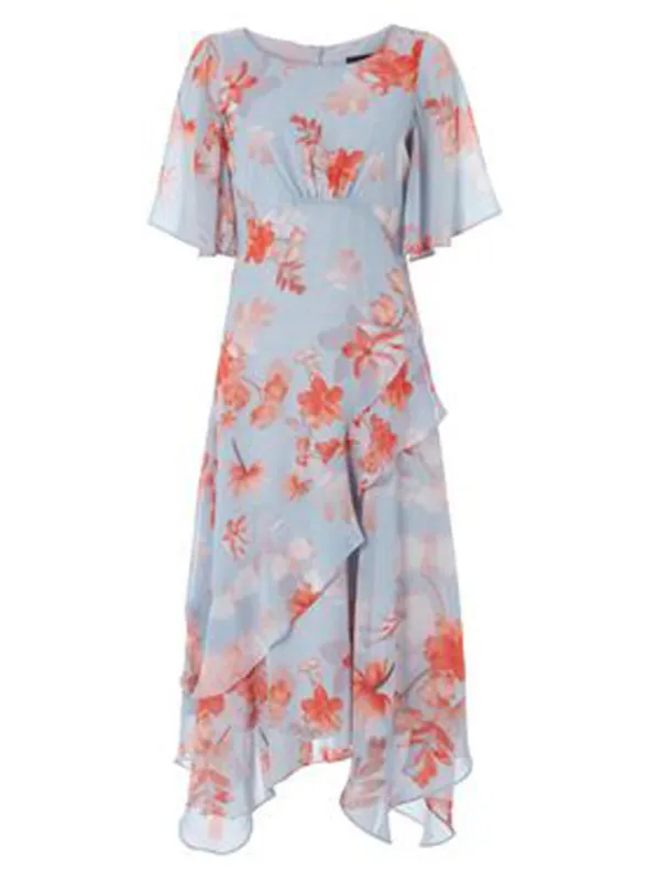 Ex Roman Originals Orange Floral Frill Midi Dress sold by Your Style Outlet