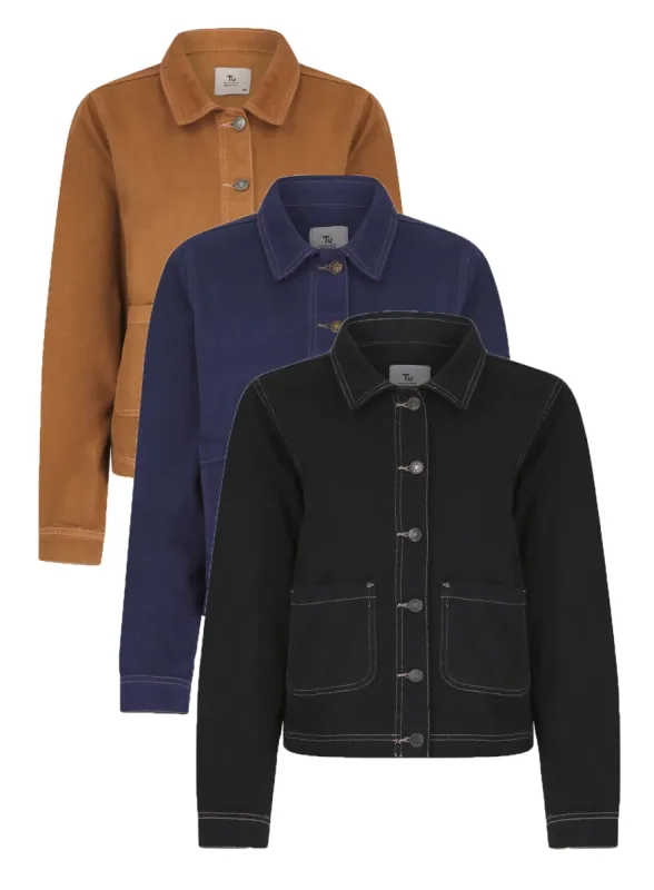 Ladies TU Utility Patch Pocket Cotton Denim Jacket Navy Brown Black sold by Your Style Outlet