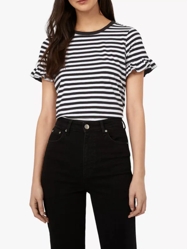Ex Warehouse Stripe Frill T-Shirt, Black sold by Your Style Outlet