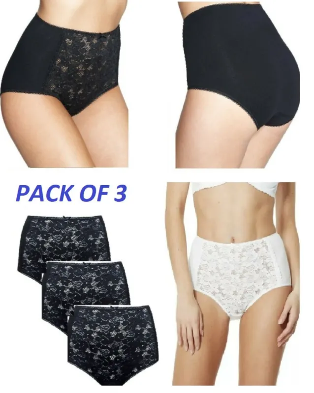 Ex Famous Store 3 Pack Full Brief Knickers Lace Front Cotton Blend High Rise sold by Your Style Outlet
