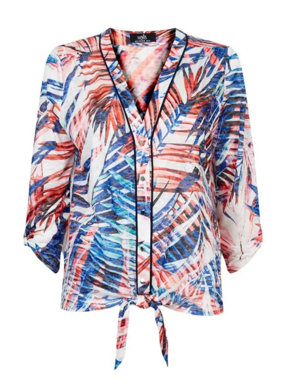 Ex Wallis Blue Leaf Print Tie Front Shirt sold by Your Style Outlet