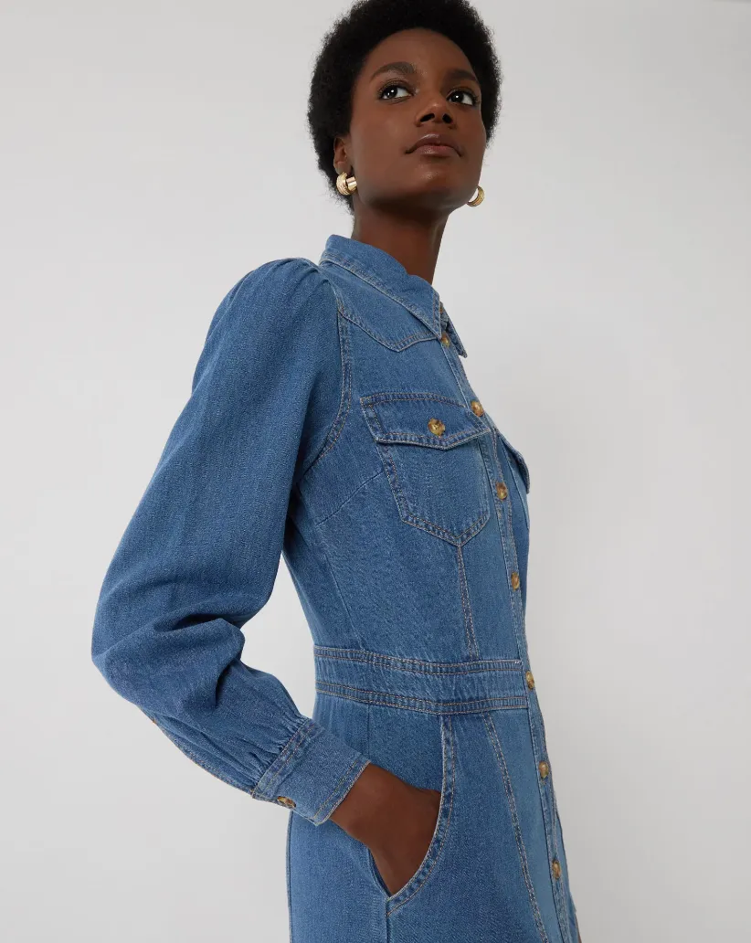 Ex Warehouse Western Mini Denim Long Sleeve Dress sold by Your Style Outlet product image thumbnail 4