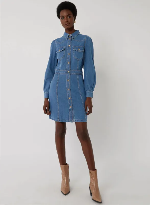 Ex Warehouse Western Mini Denim Long Sleeve Dress sold by Your Style Outlet