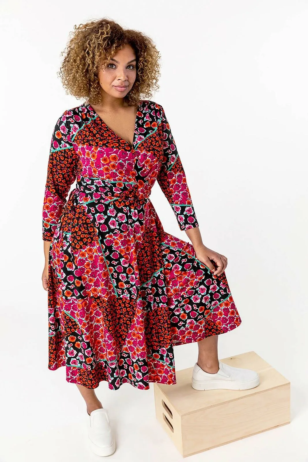 Ex Evans Red Floral Wrap Midi V Neck Skater Plus Size Dress sold by Your Style Outlet product image thumbnail 4