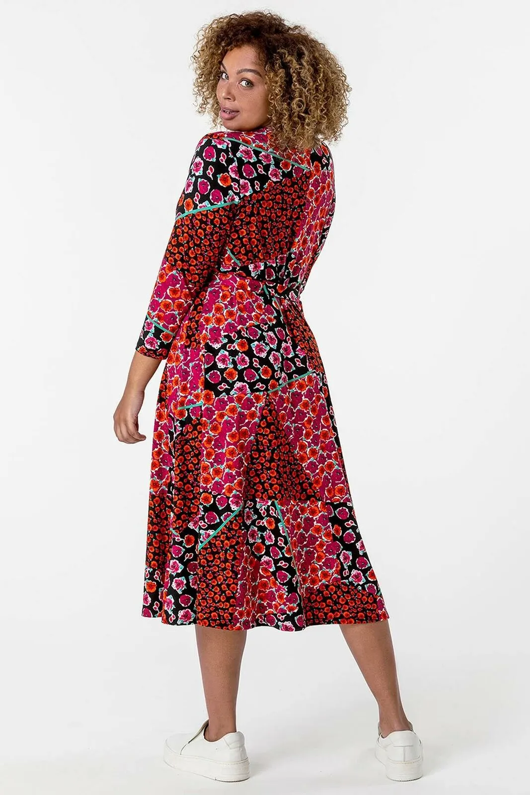 Ex Evans Red Floral Wrap Midi V Neck Skater Plus Size Dress sold by Your Style Outlet product image thumbnail 2
