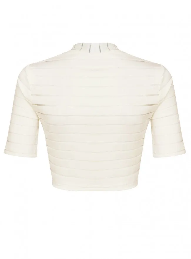 Ex Topshop Ribbed Short Sleeve Zip White Crop Top sold by Your Style Outlet product image thumbnail 3