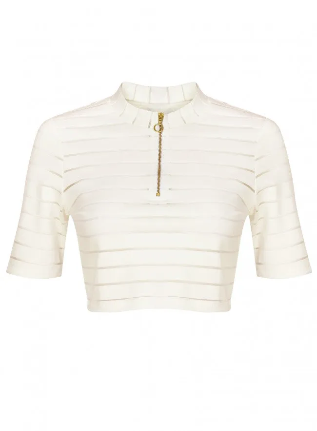 Ex Topshop Ribbed Short Sleeve Zip White Crop Top sold by Your Style Outlet
