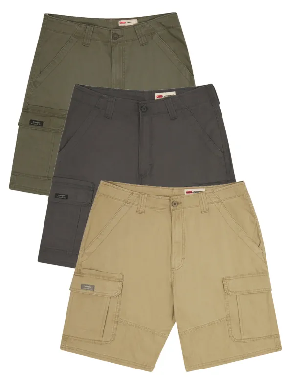 Mens Ex Wrangler Cotton Pocket Cargo Shorts Beige Grey Khaki made by Your Style Outlet