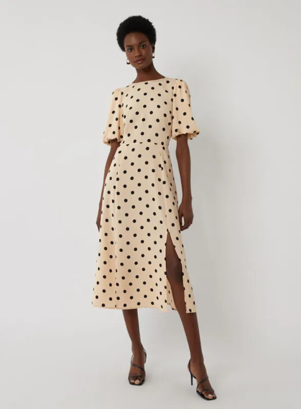 Ex Warehouse Spot Puff Sleeve Midi Dress Cream sold by Your Style Outlet