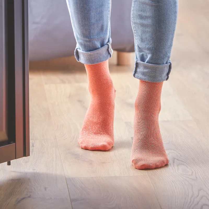 Chaussettes pailletées en coton peigné Unies - Corail sold by Billybelt