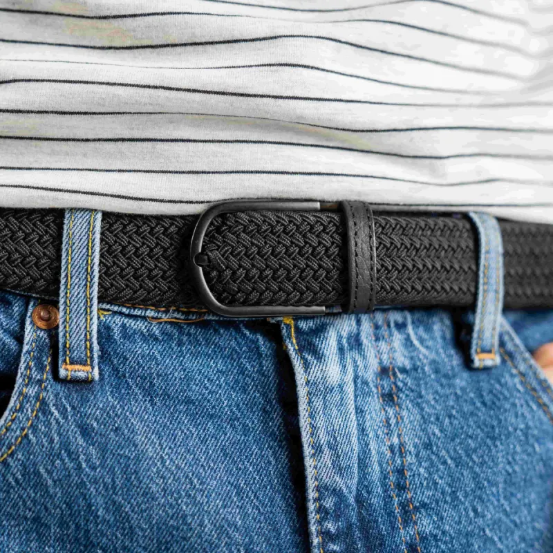 Ceinture tressée élastique unie - All black sold by Billybelt