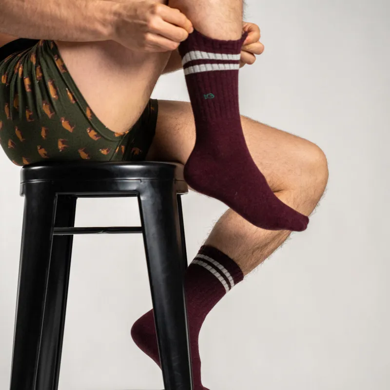 Chaussettes en coton peigné rétro - Bordeaux, rayé beige sold by Billybelt