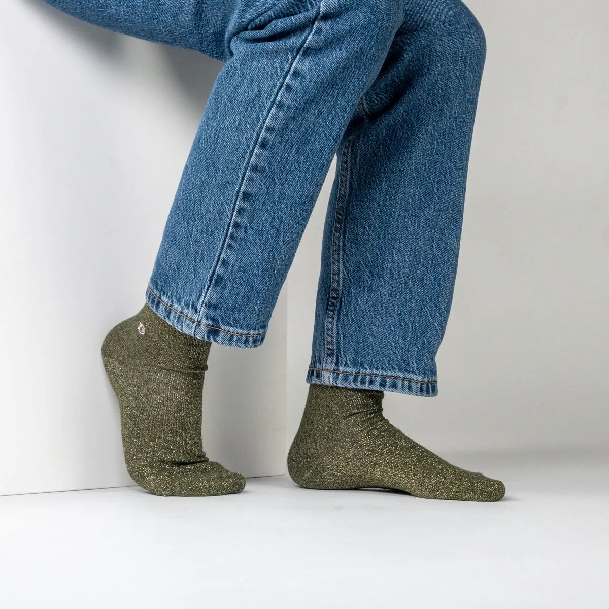 Chaussettes pailletées en coton peigné unies - Kaki sold by Billybelt product image thumbnail 3