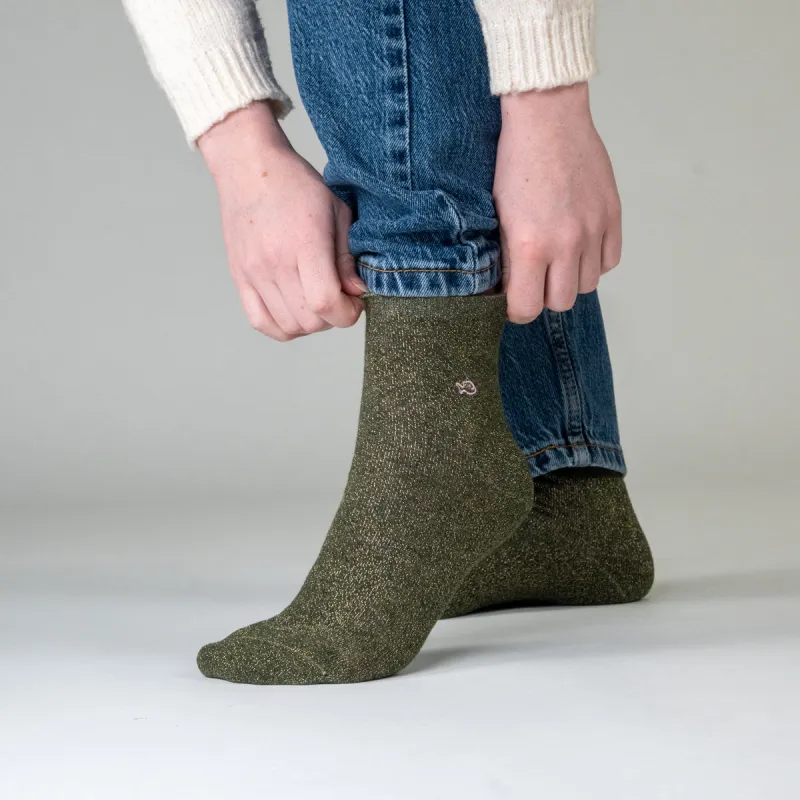 Chaussettes pailletées en coton peigné unies - Kaki sold by Billybelt