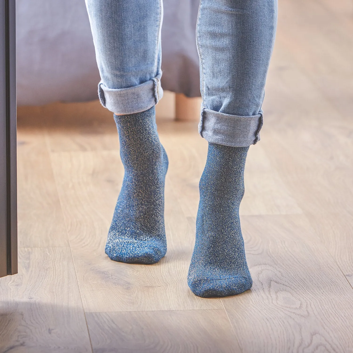 Chaussettes pailletées en coton peigné Unies - Bleu canard sold by Billybelt product image thumbnail 3