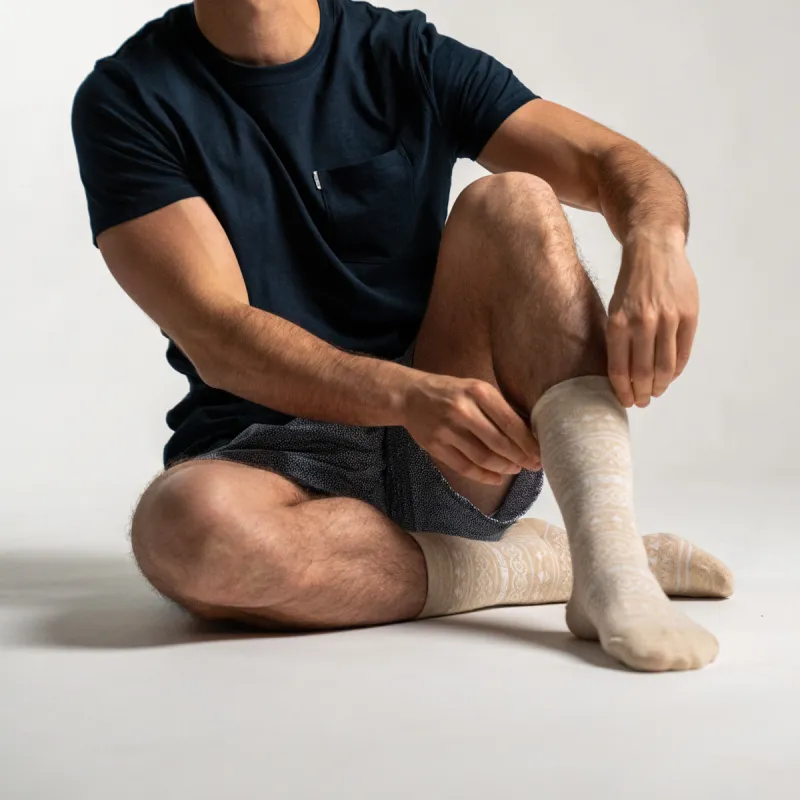 Chaussettes en coton peigné jacquard - Beige sold by Billybelt