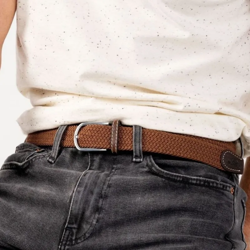 Ceinture tressée élastique Marron camel sold by Billybelt