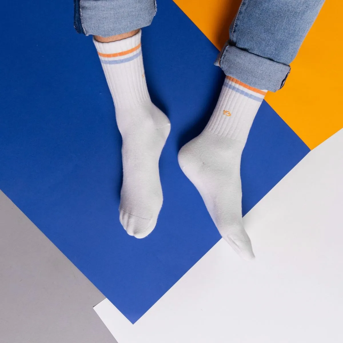 Chaussettes en coton peigné Retro - Blanc, rayé orange et bleu sold by Billybelt product image thumbnail 4