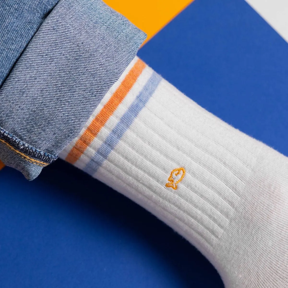 Chaussettes en coton peigné Retro - Blanc, rayé orange et bleu sold by Billybelt product image thumbnail 3