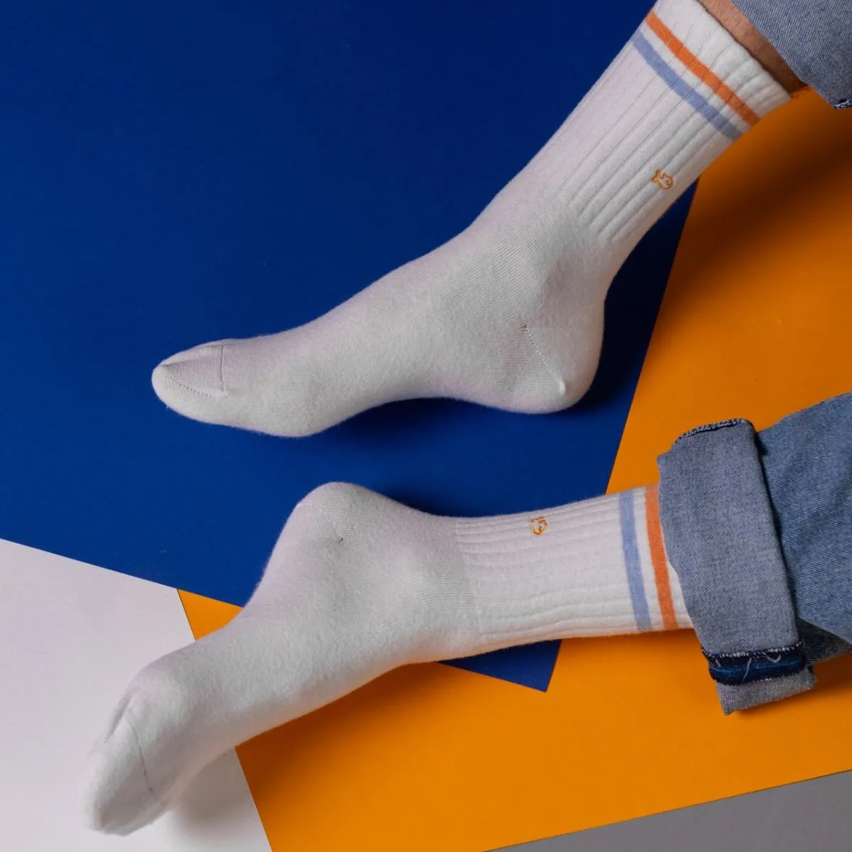 Chaussettes en coton peigné Retro - Blanc, rayé orange et bleu sold by Billybelt