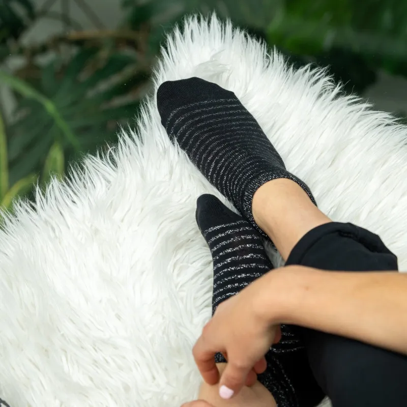 Socquettes pailletées en coton peigné Rayées - Noir et argent sold by Billybelt