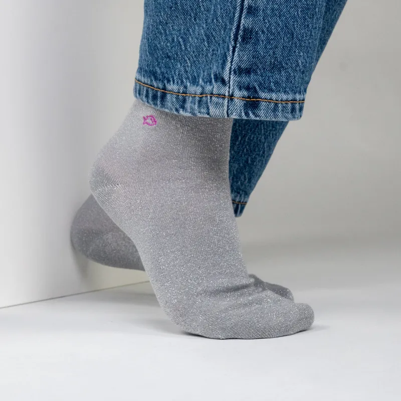 Chaussettes pailletées en coton peigné unies - Gris sold by Billybelt