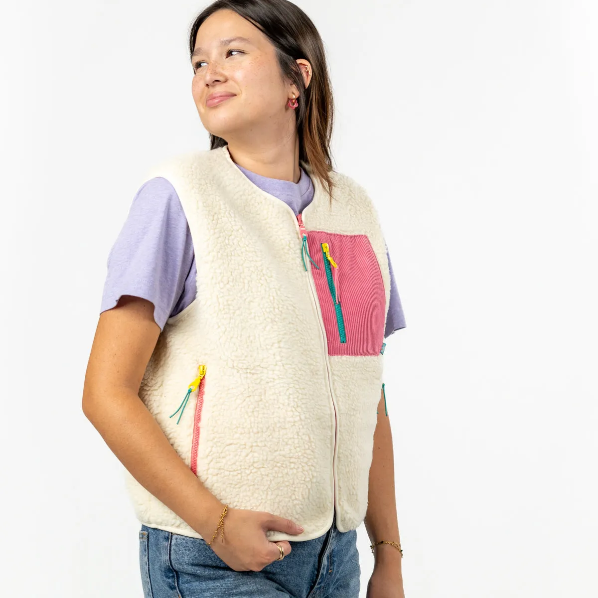 Veste en sherpa femme zippée sans manche - Ivoire sold by Billybelt