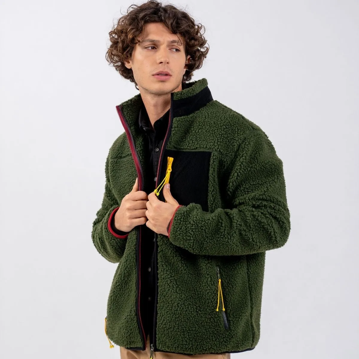 Veste en sherpa mixte zippée - Kaki sold by Billybelt product image thumbnail 3