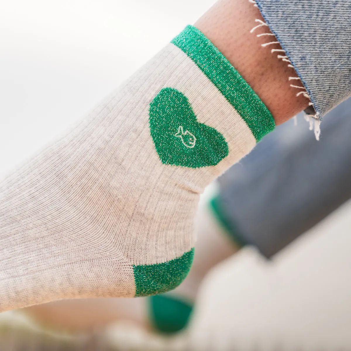 Chaussettes en coton peigné coeur - Blanc et vert sold by Billybelt product image thumbnail 4