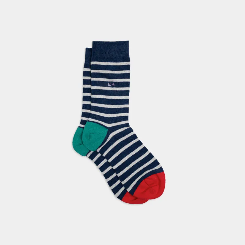 Chaussettes en coton peigné A rayures larges - Marine, rayé blanc sold by Billybelt