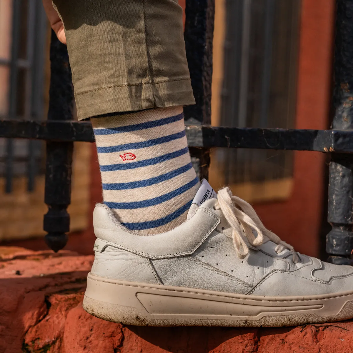 Chaussettes en coton peigné à rayures larges - Beige, rayé bleu sold by Billybelt product image thumbnail 2